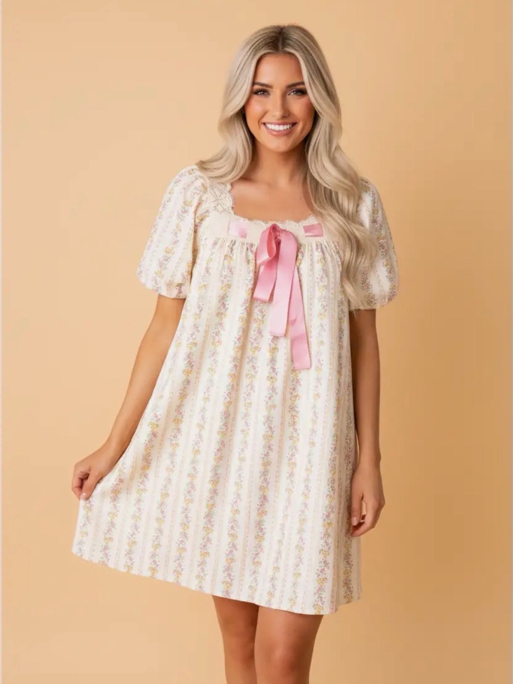 Pretty Bash Multicolor Floral Contrast Ribbon Square Mini Dress